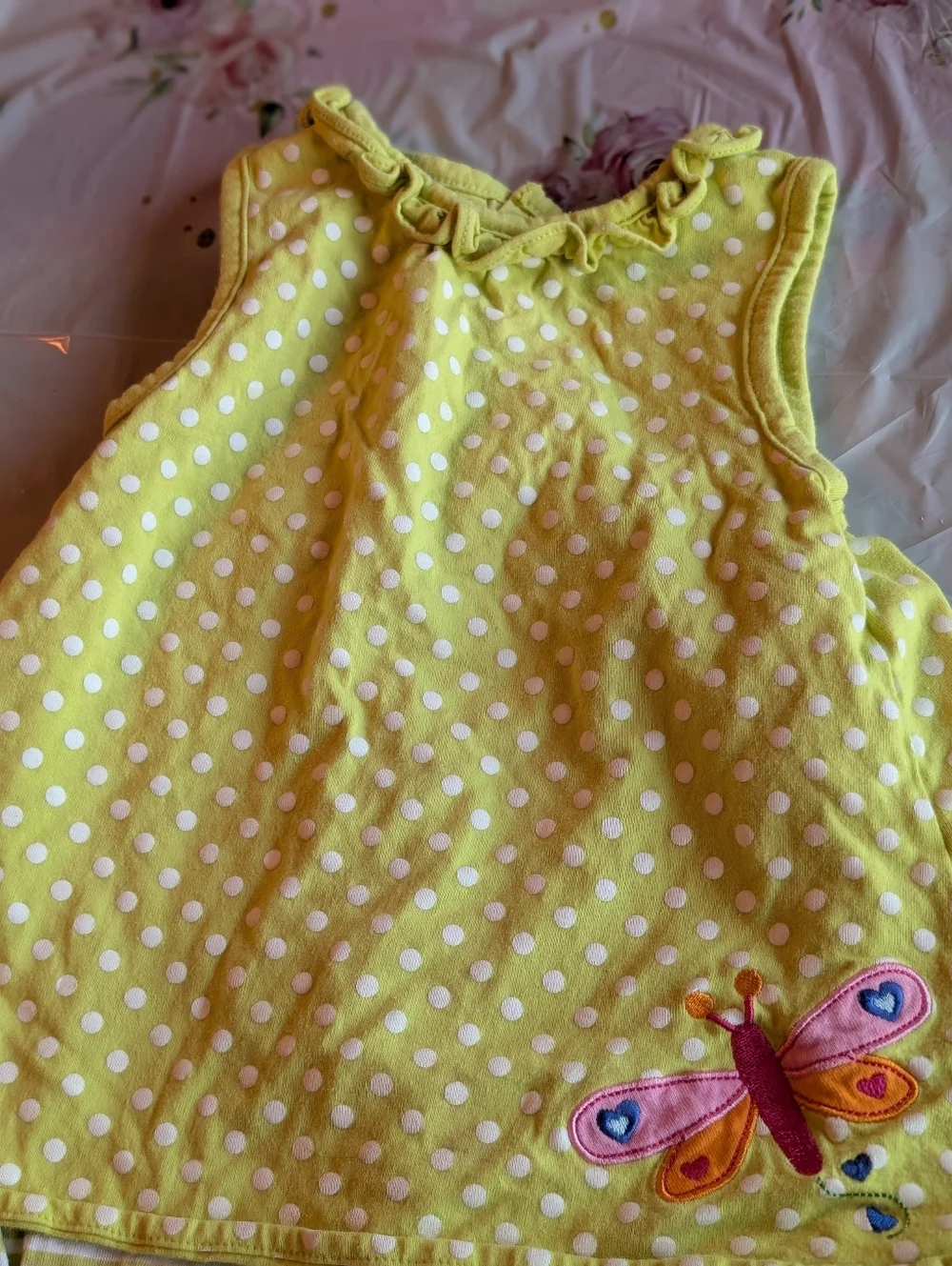 Carter's Yellow Polka Dot Dress-Onesie with Butterfly Embroidery/ 24 Months